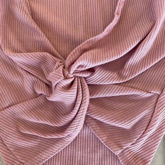 Baby Pink Rib Knot Front Short Sleeve Crop Top US0 NEW - Picture 7 of 8